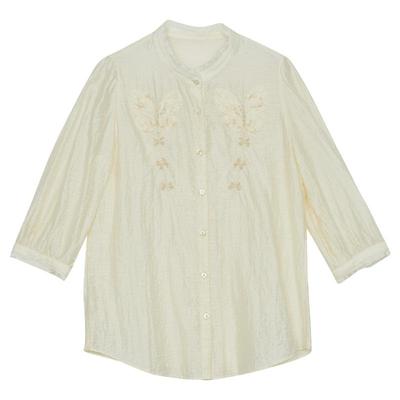 谜底衬衫七分袖女秋季新品通勤风蝴蝶钉珠绣衬衣243MC1149