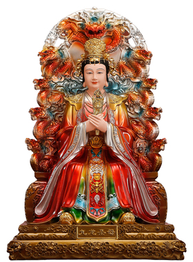 树脂九龙圣母神像家用供奉摆件