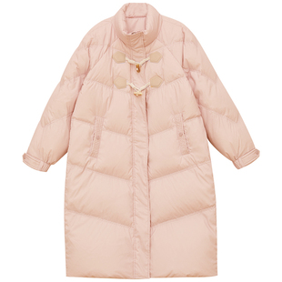 大码百分百2024冬新款女装微胖mm宽松羽绒服牛角扣长短版外套