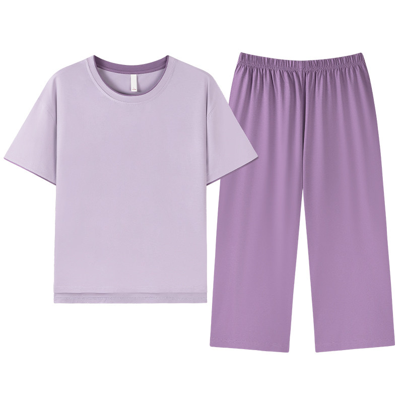 猫人带胸垫莫代尔胖妈妈睡衣女夏天中老年夏装薄款短袖家居服套装