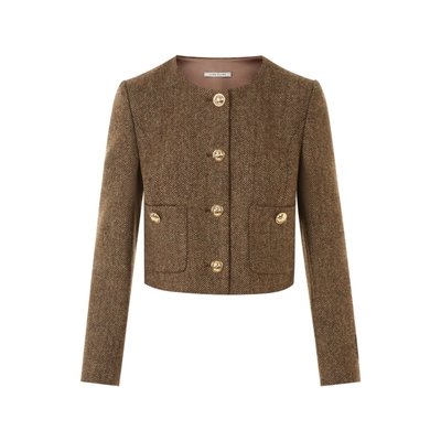 【林小宅同款】LIME莱茵复古英国进口羊毛钢花呢女短外套半裙套装