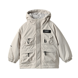儿童防风夹棉连帽棉衣男童保暖丝棉棉袄 170中大童棉服 冬款 童装