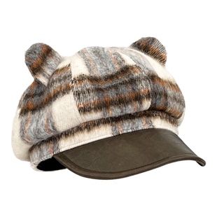 Classy key新加坡设计师联名款显脸小贝雷帽可爱耳朵格纹八角帽子