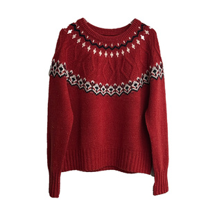 Ashy Snow节日氛围 费尔岛毛衣全羊毛套头针织上衣宽松复古柔软