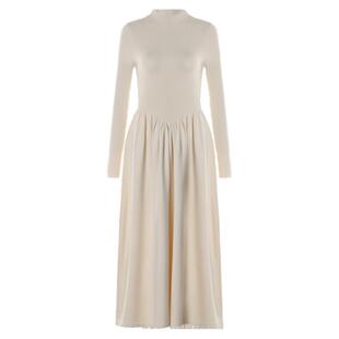 DPLAY2025女装秋季气质通勤杏色连衣裙毛衣裙内搭针织连衣裙长裙