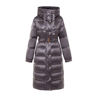 朗姿/LIME莱茵北纬45度长款鹅绒羽绒服保暖腰带收腰连帽25冬新款
