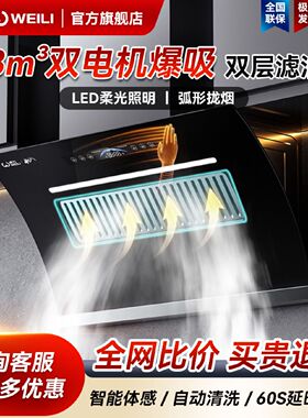 威力抽油烟机家用厨房双电机大吸力自动清洗侧吸式出租房吸油烟机