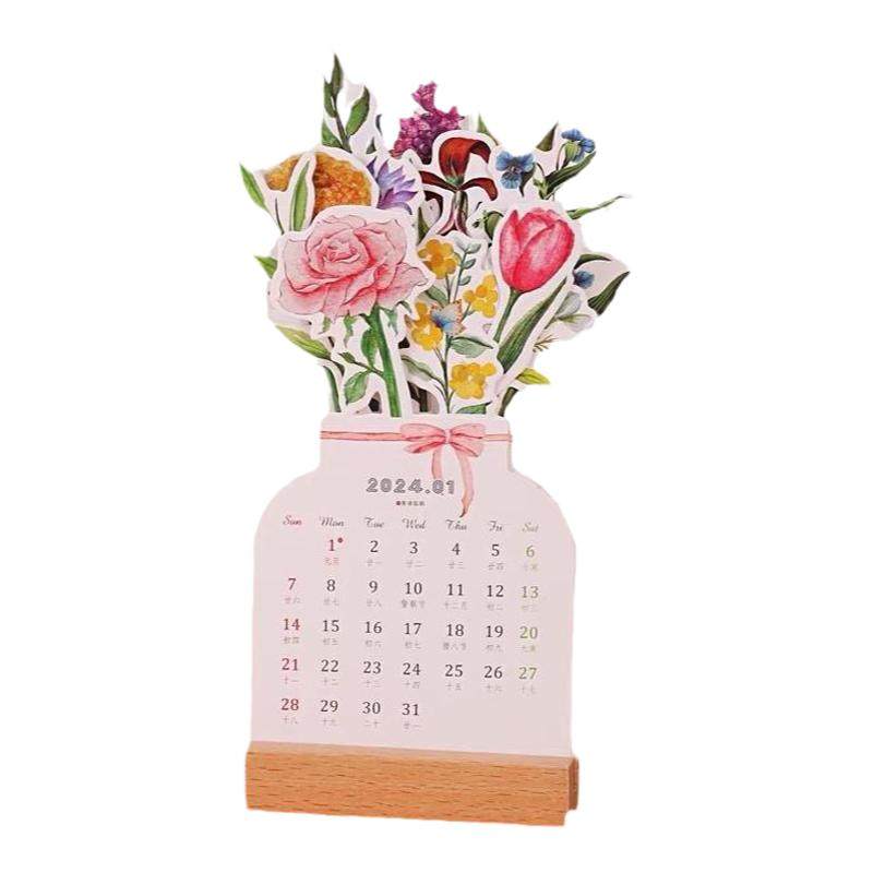 2026年创意插卡式木质卡通可爱办公桌面精致小摆件台历定制logo龙