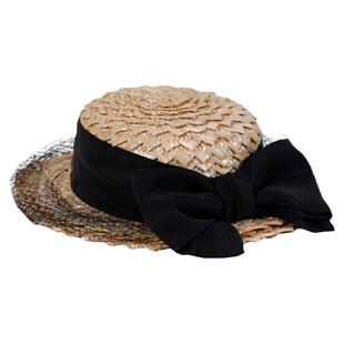草帽女遮阳帽vintage赫本风帽子稀有麦秸网纱平顶礼帽出游度假帽