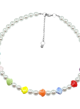 原创手作七彩贝壳陶瓷珍珠项链
