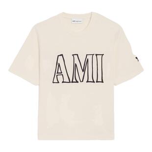 AMI 26春夏新款男女同款纯棉圆领字母印花短袖T恤 银泰百货