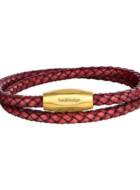 SoulDesign纯牛皮设计男皮质手绳复古红情侣潮流复古男酒红皮纹SD