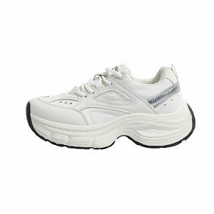 环球厚底老爹鞋女冬季加绒保暖皮面防水显脚小增高轻便白色运动鞋