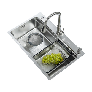 HIGOLD/悍高厨房瀑布水槽304不锈钢大单槽多功能压纹水槽洗碗池