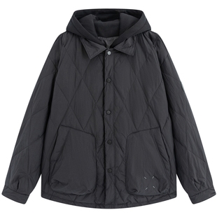 流石男装假两件连帽羽绒服2025年冬季男生宽松工装风情侣装外套潮