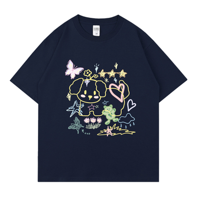 涂鸦狗狗落肩短袖男女