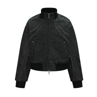 OaOO明线结构原牛bomber宽松廓形高领重磅棉服休闲康龙牛仔夹克