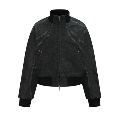 OaOO明线结构原牛bomber宽松廓形高领重磅棉服休闲康龙牛仔夹克