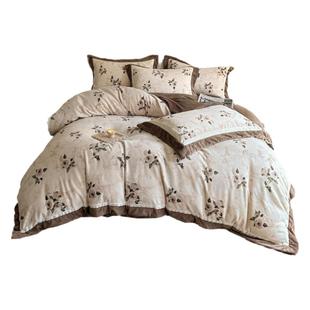 高端复古风牛奶绒轻奢四件套冬季珊瑚绒被套法式加厚加绒床单床品