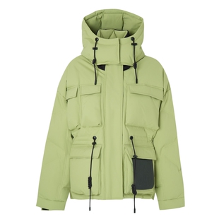 IDPAN女装冬季新款可拆卸连帽设计休闲运动风短款绿色羽绒服