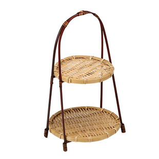 竹制品手工编织果盘多层茶点盘展示架竹编提篮酒店糕点篮零食果盘