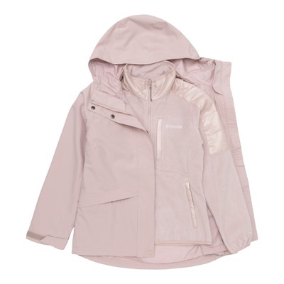 哥伦比亚冲锋衣女25冬季户外徒步登山休闲三合一抓绒内胆粉色外套