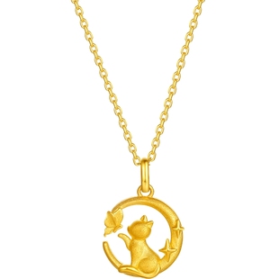 周六福黄金计价5G足金熠熠闪耀月上喵闲月亮猫吊坠田园系列节日礼