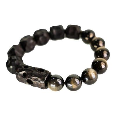 曲尾花原创个性檀木金曜石手串