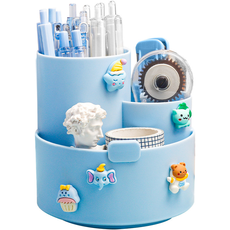 可爱熊猫笔筒！360度旋转笔筒儿童创意多功能文具收纳盒男孩女孩小学生桌面笔桶办公室书桌大容量装笔的笔盒