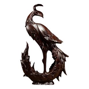 黑檀木雕刻凤凰摆件实质木家居玄关电视柜酒柜装饰工艺品乔迁送礼