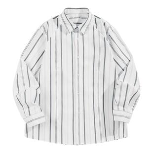 太平鸟男装 休闲时尚黑白条纹衬衫秋季青年宽松潮流衬衣外套男