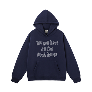 ulzzang小众慵懒风宽松黑色显瘦设计感字母印花简约连帽卫衣情侣