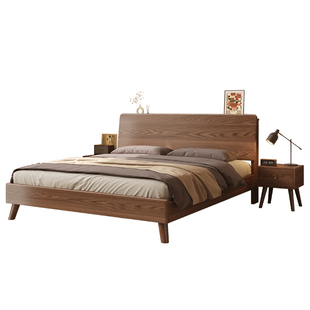 橡木床全实木1米8主卧双人床出租房用1米5单人床架纯实木胡桃大床