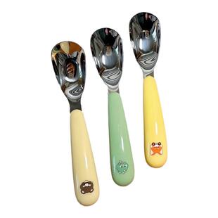 宝宝勺子儿童辅食勺学吃饭不锈钢 可爱元宝勺婴儿学食训练勺餐具