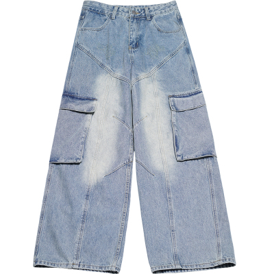 STILLYOU做旧水洗工装口袋牛仔裤