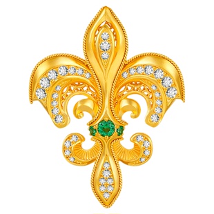 金至尊鸢尾骑士黄金胸针古法高级感轻奢足金胸针绿石榴石钻石胸花