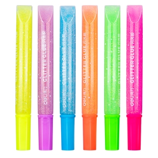 得力儿童画画涂色颜料6支装金葱胶水闪光胶手工diy珠光金粉笔亮片