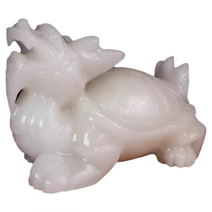 天然白玉龙龟摆件玉石玄武九龙子客厅办公室玄关家居装饰乔迁送礼