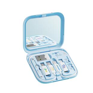 ROCK哆啦A梦都市生存卡多功能数据线60W快充手机充电短线快充三合一otg转接头适用苹果华为便携一拖三收纳盒