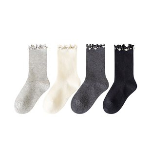 女童袜子春秋纯棉中筒袜儿童韩系花边秋冬女孩公主袜配裙子小皮鞋