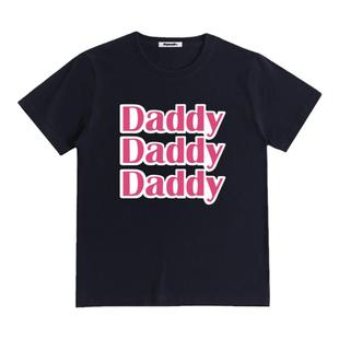 daddy上衣粉色印花宽松廓形大码纯色黑色圆领T恤短袖 男女