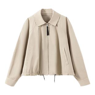 【拒水防风】定制重磅嘎巴甸面料 翻领插肩袖抽绳花苞夹克外套女