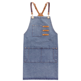 牛仔围裙餐饮专用厨房烘焙奶茶蛋糕店时尚艺术工作服定制logo印字