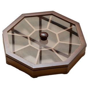 八角分格果盘通用点心盘透明盖坚果盘水果盘零食盘干果盘中式