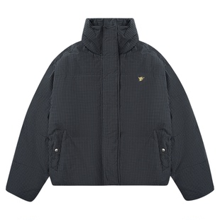 roaringwild a arch 咆哮野兽 藏蓝色立领格子外套宽松面包羽绒服