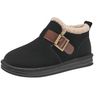 热风女鞋2025年冬季新款女士短筒加绒靴子保暖舒适雪地靴勃肯棉鞋