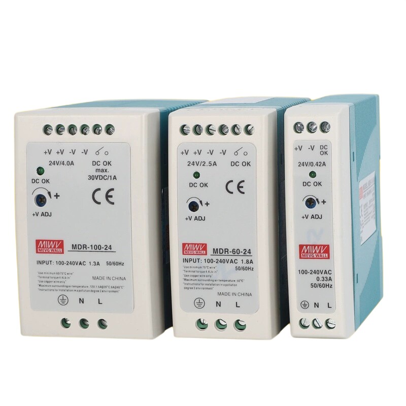 MDR明纬24V/12V薄型导轨工业级开关电源10W20W/40W/60W/100W直流