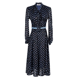 米思阳2026春季新款优雅波点女人味连衣裙显瘦A字网纱中长裙2831