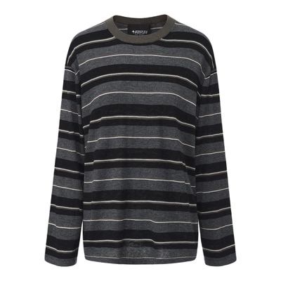 羊毛针织条纹拼色领口长袖t恤