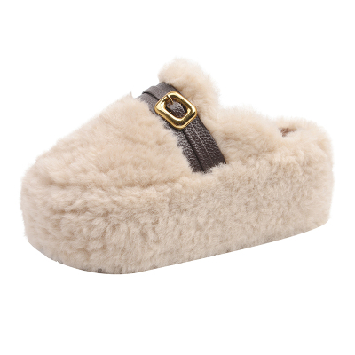 8CM厚底增高毛毛鞋女外穿冬季2025新款小个子百搭包头半拖鞋棉拖